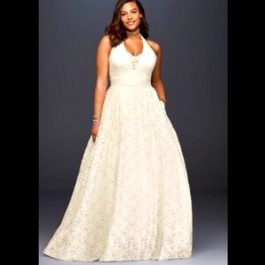 Galena Ivory Lace Halter Wedding Dress Size 24W - Plunge Neckline